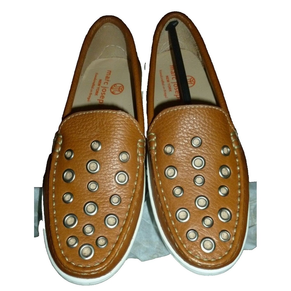 Marc Joseph New York‎ Kids Tan Pebbled Leather Grommet Slip-On Loafers Brazil